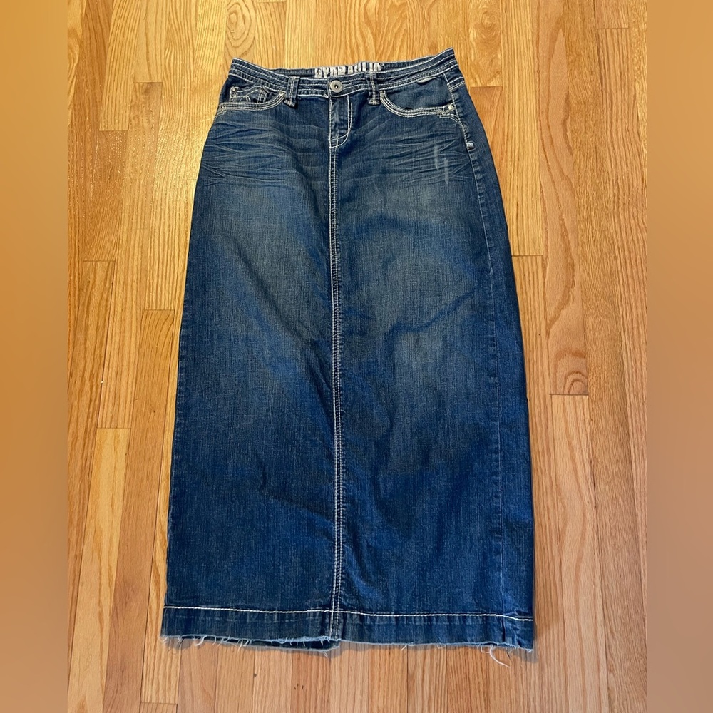 Hydraulic Cotton Denim Maxi Skirt